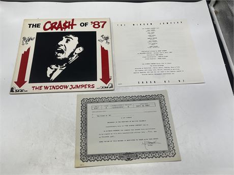 RARE THE CRASH OF ‘87 - THE WINDOW JUMPERS 12” SINGLE RECORDED IN B.C.-EXCELLENT