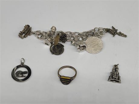 STERLING CHARM BRACELET AND RING