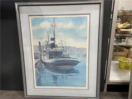 ROBERT H MCMURRAY SIGNED NUMBERED PRINT WAITING FOR DRYDOCK 26”x32”