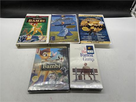 3 SEALED VHS TAPES & SEALED BAMBI DVD + BAMBI VHS TAPE