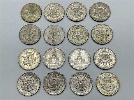 16 JFK US 50 CENT COINS 1965-1976