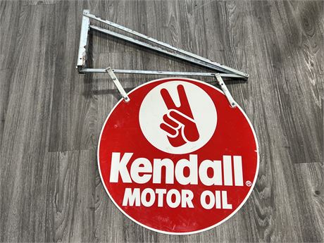 VINTAGE DOUBLE SIDED KENDALL MOTOR OIL SIGN - 23” DIAMETER