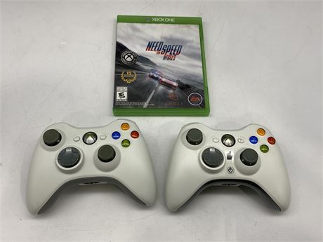 2 XBOX 360 CONTROLLERS & XBOX ONE GAME