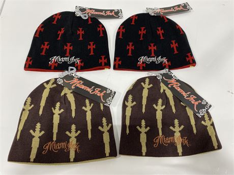 4 NEW REVERSIBLE MIAMI INK TOQUES