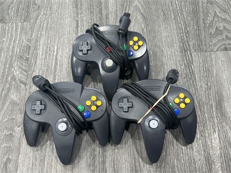 3 BLACK N64 CONTROLLERS