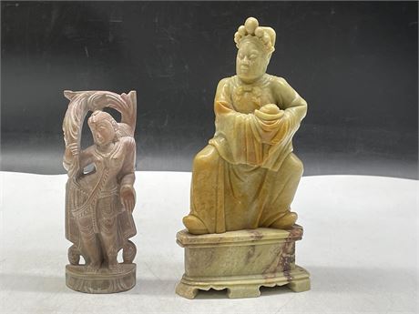 2 CARVED STONE ASAIN SCULPTURES (LARGEST 8”)