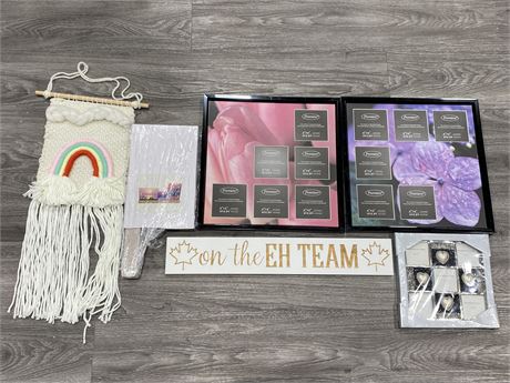 3 NEW PICTURE FRAMES & WAL DECOR (LARGEST IS 14.5”X14.5”)