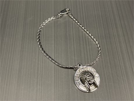 STERLING BRACELET W/ STERLING INDIAN CHIEF CHARM