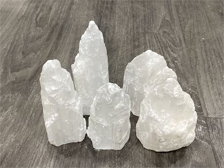 5 SELENITE TOWERS - LARGEST IS 6” TALL