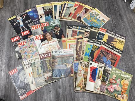 LARGE LOT OF VINTAGE PAPER ITEMS / MAGAZINES - LIFE, BETTER HOMES, SUNDAY SUN