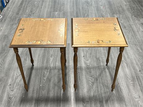 PAIR OF VINTAGE WOOD SIDE TABLES (15”x15”x21” tall)
