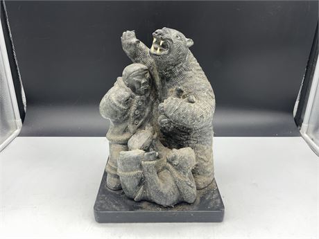 A WOLF ORIGINAL - HAND MADE STONE INUIT CARVING - SIGNED - 14” TALL