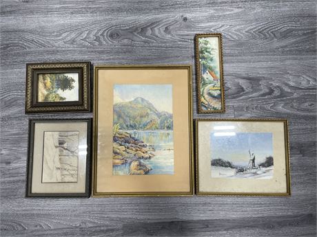 5 SMALL PAINTINGS (FEW ORIGINALS - SOME WATER COLOUR/PASTEL)