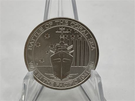 Validated 1 OZ 999 FINE SILVER “BATTLE OF THE CORAL SEA” COIN