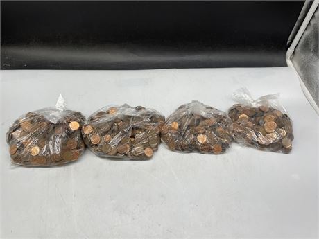 4 LARGE BAGS OF PENNIES