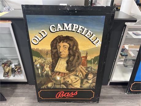 HAND PAINTED ORIGINAL BASS ALE “OLD CAMPFIELD” PUB SIGN LIVERPOOL ENGLAND 34”x46