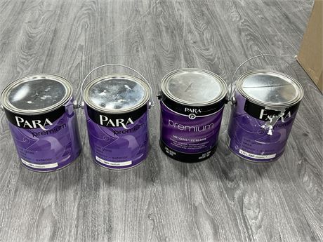 4 CANS OF PARA WHITE PAINT SOFT GLOSS INTERIOR/ EXTERIOR