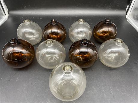9 VINTAGE GLASS FISHING FLOATS