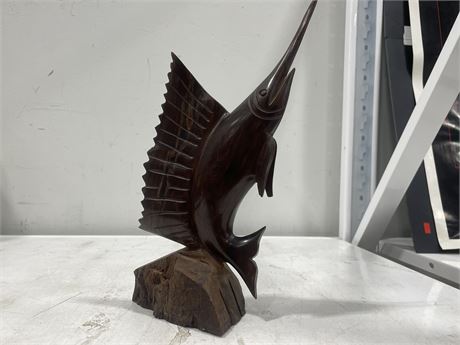 VINTAGE HAND CARVED IRON WOOD SAIL FISH (14”x6”)