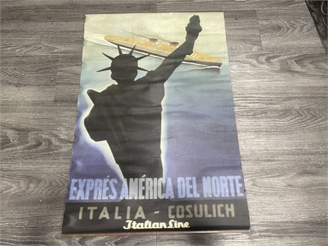 VINTAGE CANVAS BACKED ITALIAN LINE ADVERTISING POSTER 29”x19”