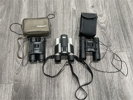 3 BINOCULARS INCL: 2 BUSHNELL & 2 WITH CASES