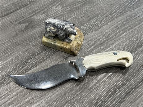 EAGLE HANDLE KNIFE (10”) & SOAPSTONE FIGURE