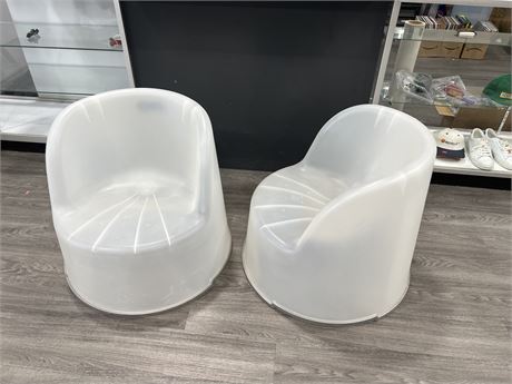 2 IKEA PLASTIC STACKING CHAIRS - 27”x24”x24”