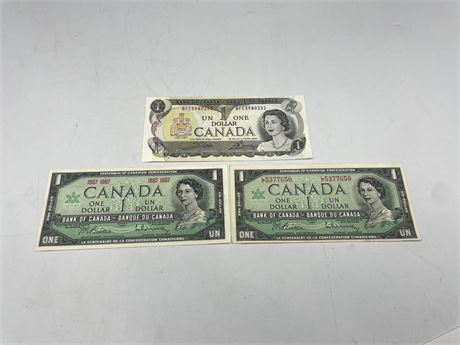 (2) 1967 CANADIAN DOLLAR BILLS / (1) 1973 CANADIAN DOLLAR BILL