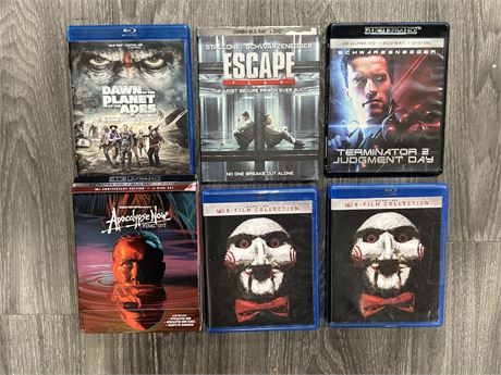 6 BLU RAYS INCLUDING 2 SAW 8 FILM COLLECTIONS