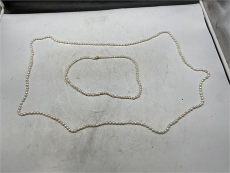 2 PEARL NECKLACES (LARGEST 68”)