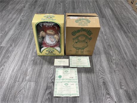 CABBAGE PATCH DOLL (GINNY LAURENA) W/ BOX - BIRTH CERTIFICATE & ADOPTION FORM