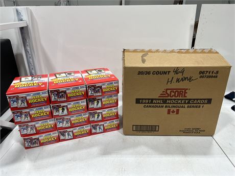 1991 PARTIAL FACTORY CASE SCORE HOCKEY - 12 BOXES / 36 PACKS PER BOX