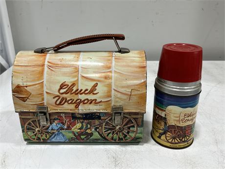 1958 CHUCK WAGON DOME TOP LUNCH BOX W/THERMOS