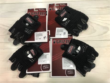 4 PAIRS OF NEW GRIZZLY GYM GLOVES SIZE M RETAIL $55