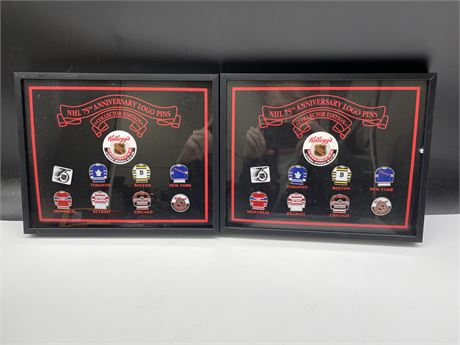 2 NHL 75TH ANNIVERSARY COLLECTORS EDITION FRAMED LOGO PINS 10”X8”