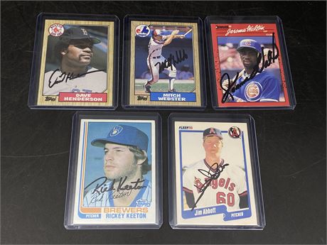 (5) 1980s AUTOGRAPHED MLB CARDS