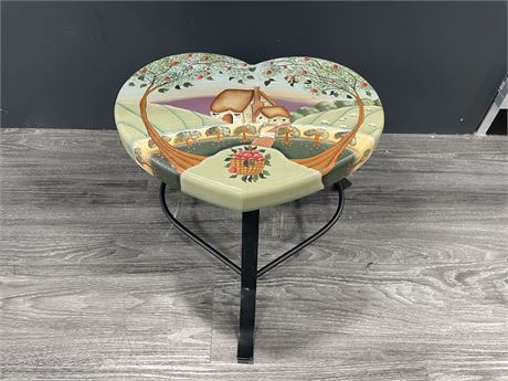 HAND PAINTED / SIGNED CAST IRON STOOL 13” TALL