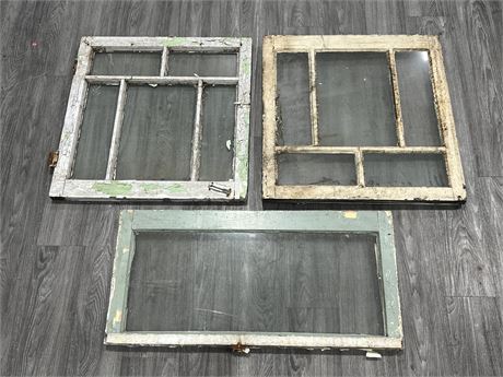 3 ANTIQUE WINDOWS (Top 2 are 29”x30”)
