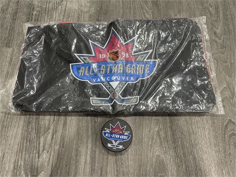 1998 NHL ALL STAR GAME PUCK + NEW DUFFLE BAG