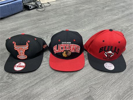 3 CHICAGO SPORTS SNAPBACK HATS