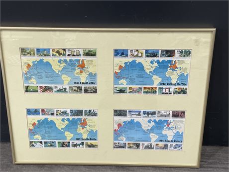 WORLD WAR 2 TIMELINE MAP & STAMP FRAMED 20”x16”
