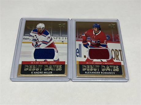 2 NHL ROOKIE DEBUT JERSEY CARDS