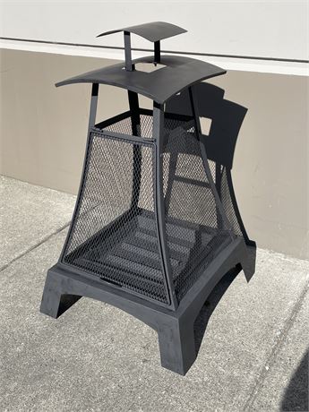 METAL OUTDOOR FIRE PLACE - 40” TALL x 24” x 24” BASE