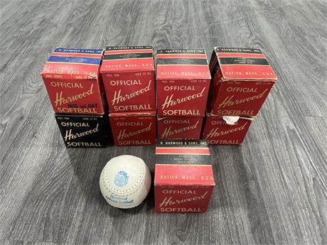 9 NEW OLD STOCK HARWOOD SOFTBALL IN ORIGINAL BOXES