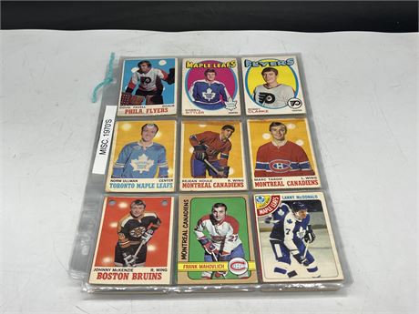 MULTIPLE SHEETS OF MISC 1970’s HOCKEY CARDS
