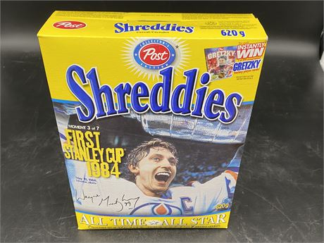 SHREDDIES GRETZKY CEREAL BOX 1999 (Box is open, bag is sealed)