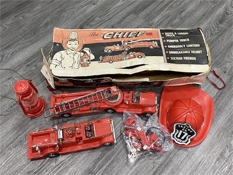 VINTAGE THE CHIEF FIRE TRUCK TOY SET (Complete)