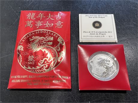 ROYAL CANADIAN MINT $10 FINE SILVER YEAR OF THE DRAGON 2012 COIN