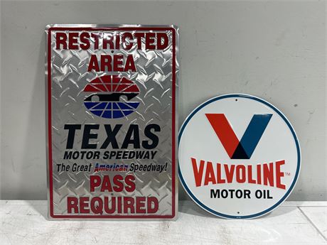2 METAL SIGNS - LARGER IS 12” X 17.5”