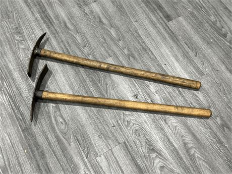 2 VINTAGE PICK AXES - 1 MARKED CPR (32” long)